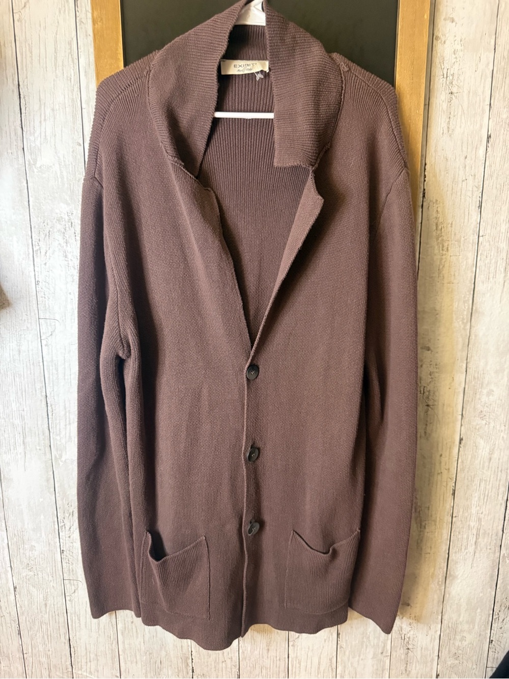 Exibit Brown 100% Cotton Made In Italy cardigan large button up front pockets